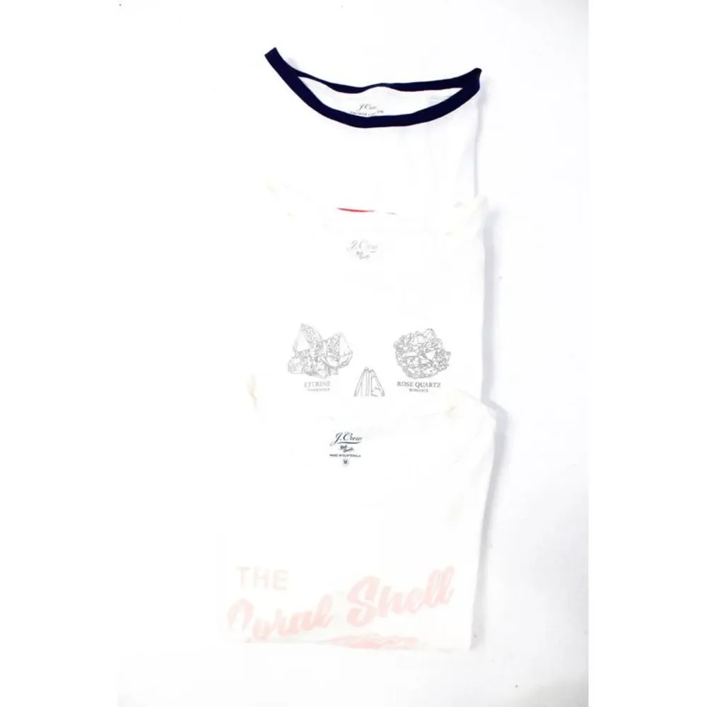 J Crew Women's Short Sleeve Crewneck Graphic Tees White Size M Lot 3